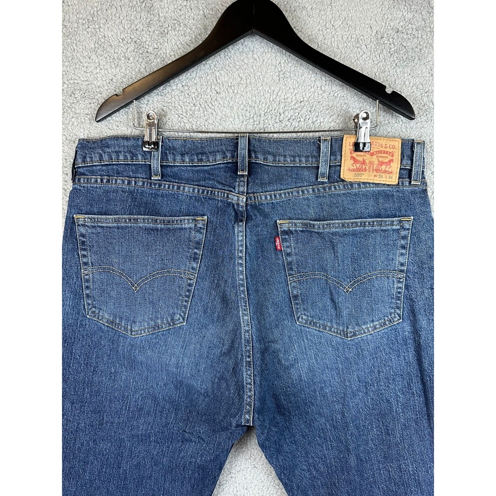 Levis 505 Jeans Men‎ Size 38 x 34 Regular Fit Straight Dark Wash Pants Rugby
